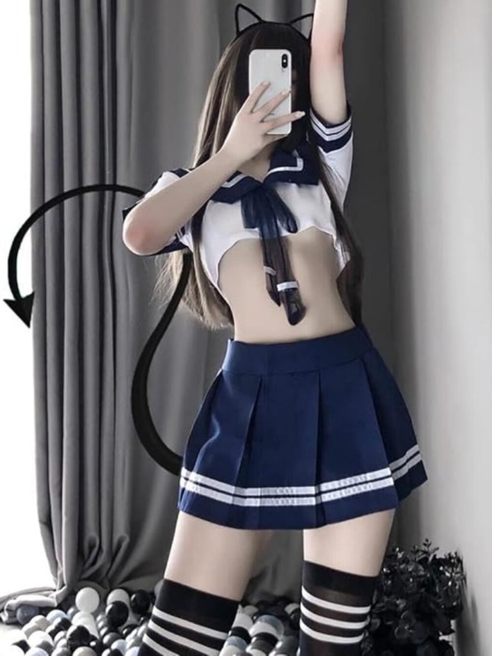 Cosplay Schoolgirl's Outfit Lingerie Set Costumes Sailor Suit with Tie Top Mini
